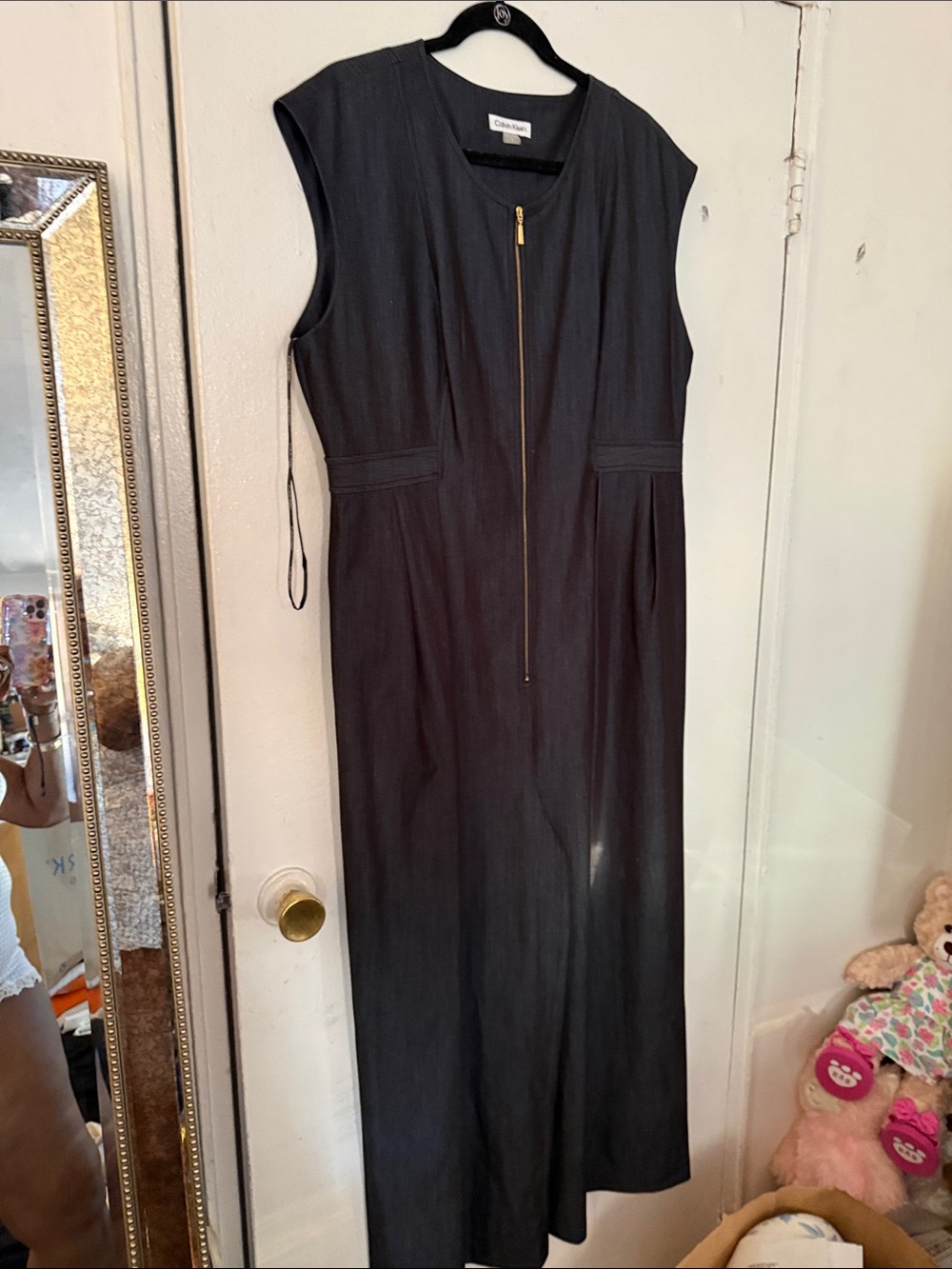 Calvin Klein Black Sleeveless Maxi Dress with Gold Zip